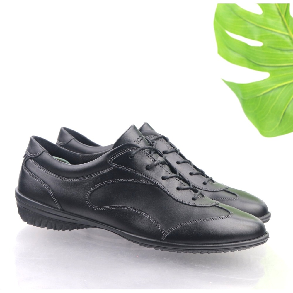 Ecco Womens Cloud Sneakers Size 41 10 Black Leather Lace Up Comfort Shoes Derby